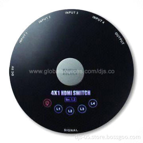 4 x 1 HDMI Glittering Switch, CE-/FCC-certified, UFO Shape, Novel Design, Supports 1,080P